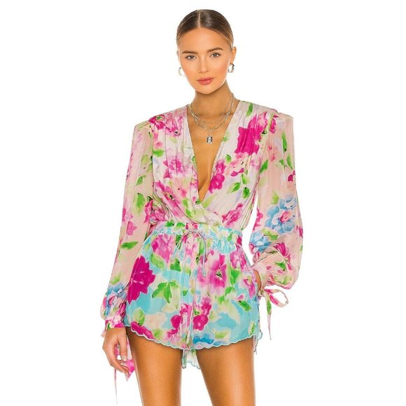 ROCOCO SAND Alora Top Multi Pink Chiffon Long Sleeve